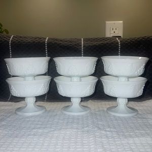 Indiana Colony Harvest Grape Milk Glass Sherbets. Lot of 6 dessert dishes